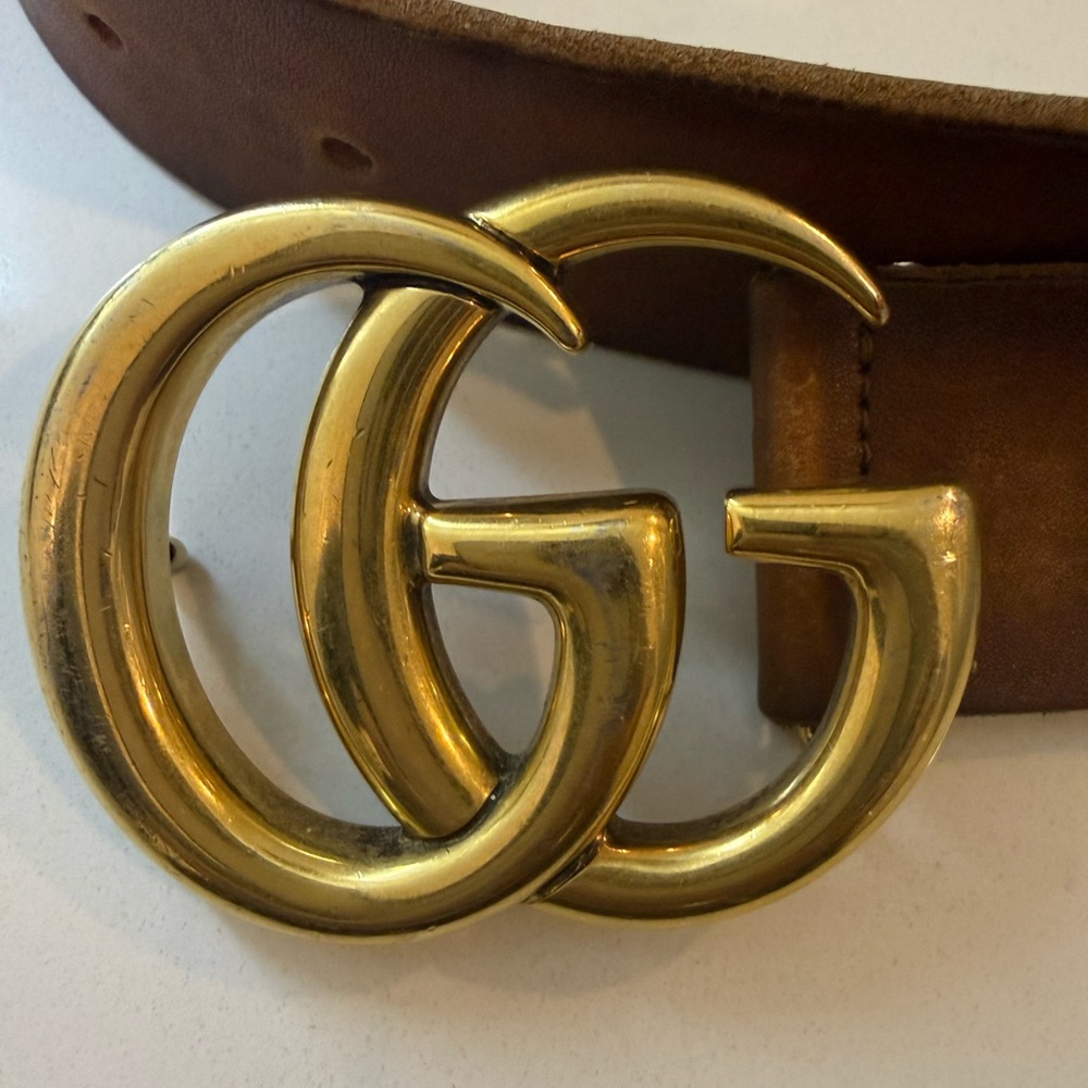 Gucci Gold and Brown Leather Belt